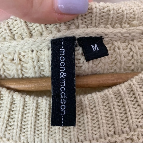 [Moon & Madison] Tan & Blue Striped Knit Cropped Baggy Oversized Sweater - Picture 5 of 8